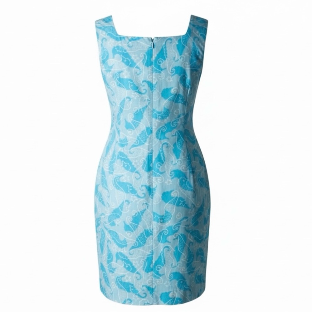 Lilly Pulitzer Sleeveless Krista Shift Dress in Scuba Blue Seahorse Size 4 - Picture 2 of 8